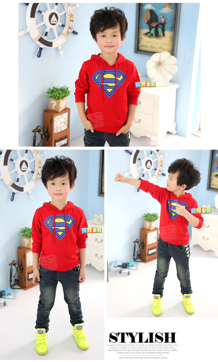 2014 autumn outfit han edition of a new baby boy clothes children superman sets hooded fleece jacket wt - 2412