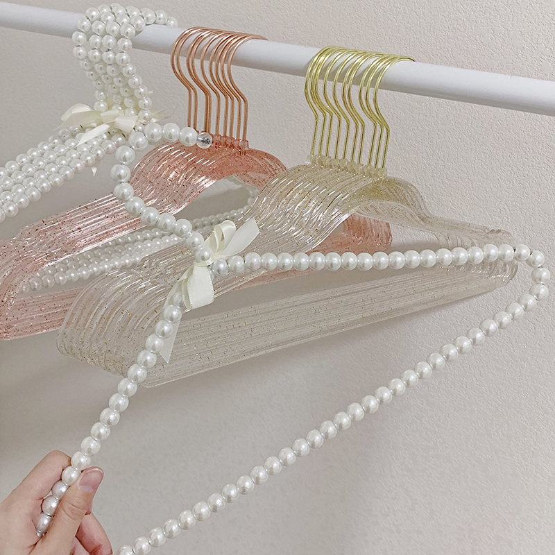 Clothing Store Acrylic Transparent Crystal Pearl Hanger Anti-Slip Traceless Clothes Hanger Unisex Wear Special Wedding Dress Clothespins