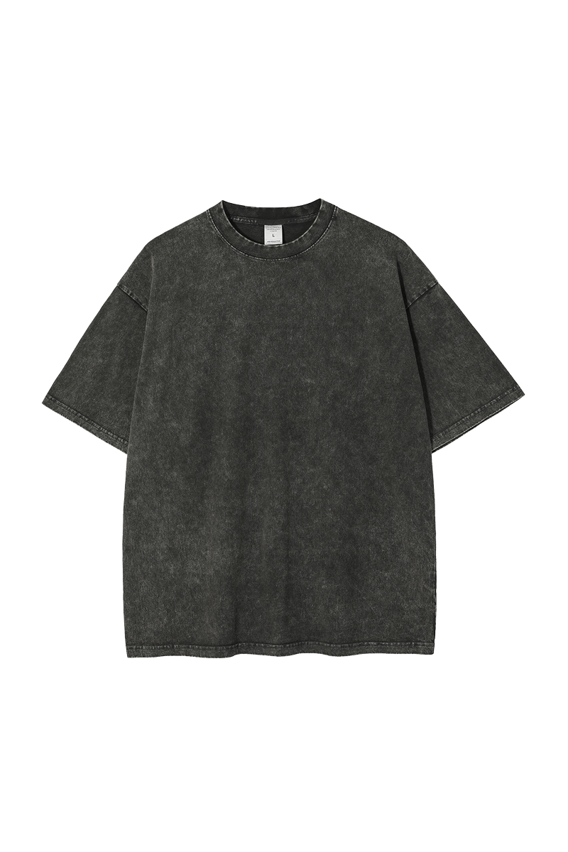 Heavy Batik Washed Distressed Solid Color Short Sleeve T-shirt Trendy High Street Style Loose Shoulder Half Sleeve Men