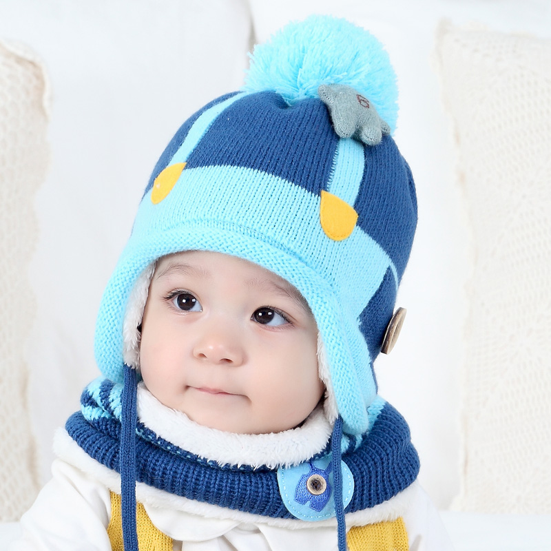 嬰兒帽子秋鼕季幼兒童加絨護耳針織帽6-12個月男女童寶寶毛線帽