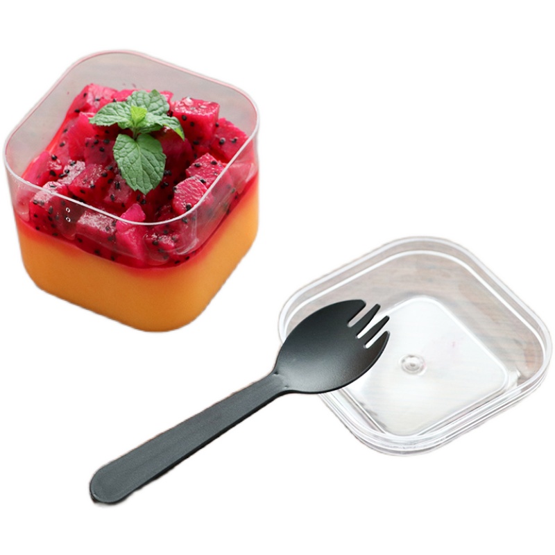 Mousse Cup Pudding Cup Ice Cream Cup Cake Cup Plastic Disposable Cup with Lid Transparent Mousse Desser Cup Square