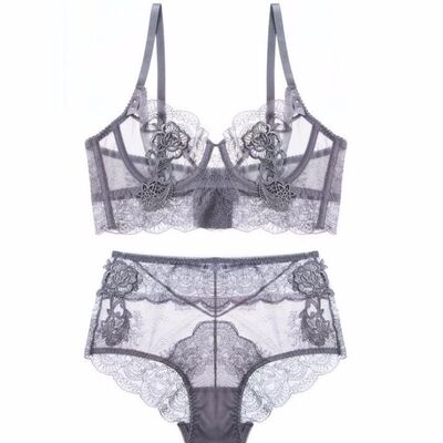 夏季法式性感薄款文胸套装蕾丝调整型聚拢内衣无海绵女士超薄胸罩-淘宝网