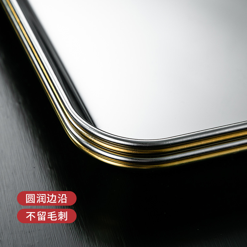 304 Stainless Steel Rectangular Plate Thickened Barbecue Plate Dish Commercial Flat Bottom Plate Golden Korean Barbecue Tableware