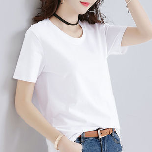 【100%纯棉】单/两件装圆领短袖t恤女宽松白色夏季半袖上衣体恤潮