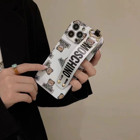 White — Moschino Bear New Hand Band Strap 14, 13, 12 iPhone Case