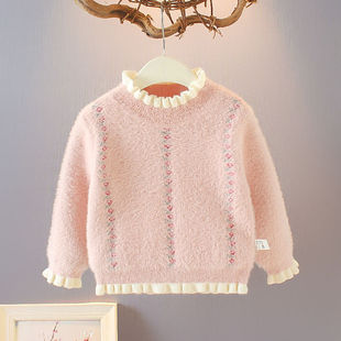 女童秋装新款水貂绒婴儿童毛衣女孩宝宝针织打底衫长袖上衣洋气冬
