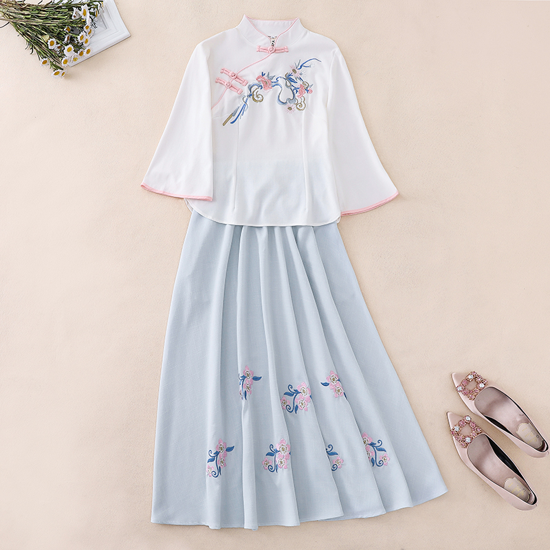 Chinese style retro style women's Tang suit suit girl Republican style buckle cheongsam top improved Hanfu two-piece suit