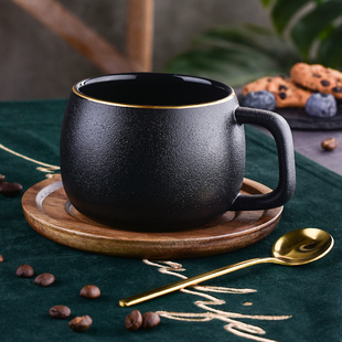 欧式小奢华咖啡杯套装陶瓷家用下午茶茶具磨砂咖啡杯带木托配铁架