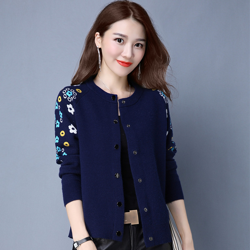 秋鼕新款韓版女裝針織衫純色小開衫毛衣短款外套修身針織春裝外搭