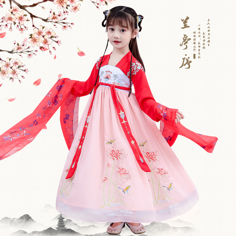 children's costume Hanfu girl summer dress cherry blossom princess skirt fairy fairy super fairy Chinese style dress spring and autumn