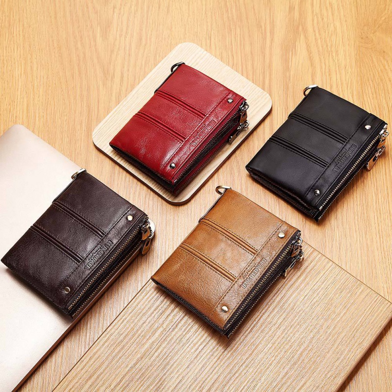 Men Wallets Genuine Leather RFID Blocking Wallet Hasp Zipper