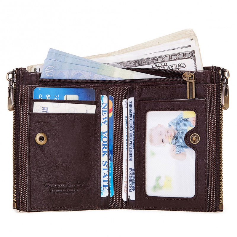 Men Wallets Genuine Leather RFID Blocking Wallet Hasp Zipper