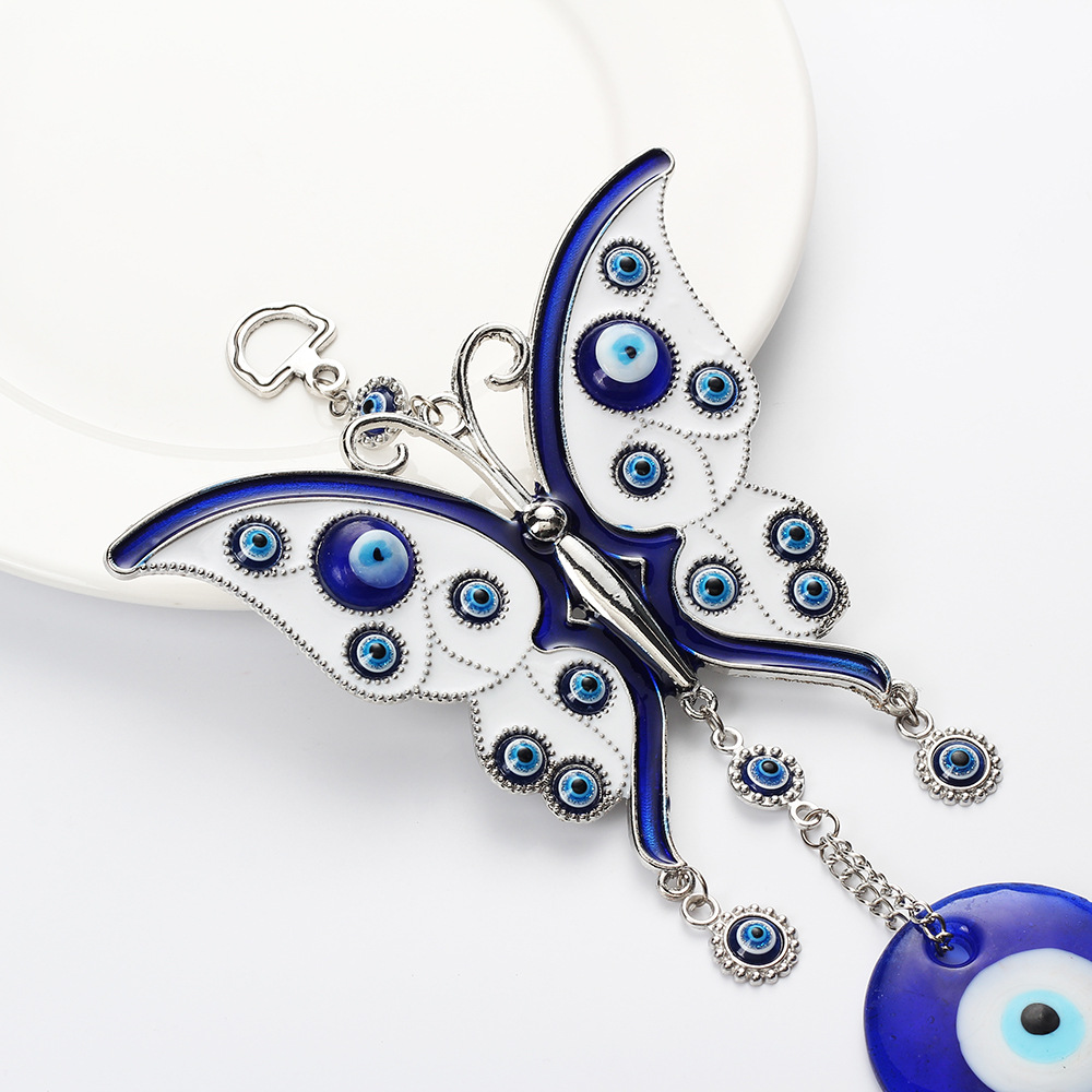 Creative Blue Butterfly Keychain Devil's Eye Pendant Alloy Wall Hanging Bedroom Wall Door and Window Decoration Pendant