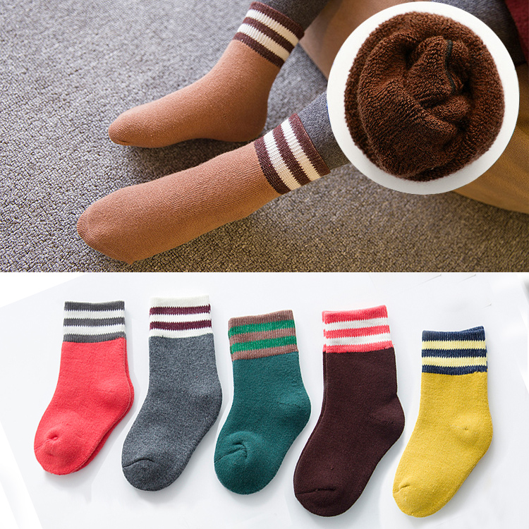 兒童襪子秋鼕純棉1-3-5-7-9歲 男童女童加厚保暖毛圈襪寶寶加絨長