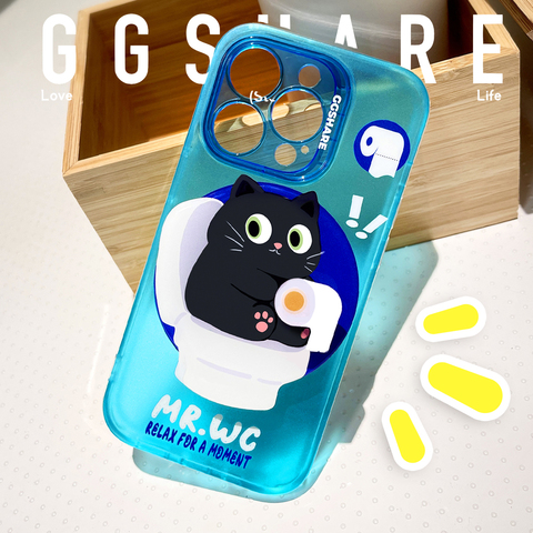 Blue — 3D Toilet Cat Magnetic Matte Kickstand Folding Stand Funny Unique Cute Girls , 12 15, 14, 13 iPhone Case