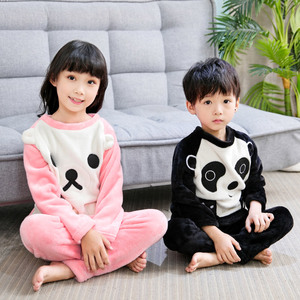 儿童法兰绒睡衣男童女童宝宝珊瑚绒秋冬季加厚款中大童家居服套装