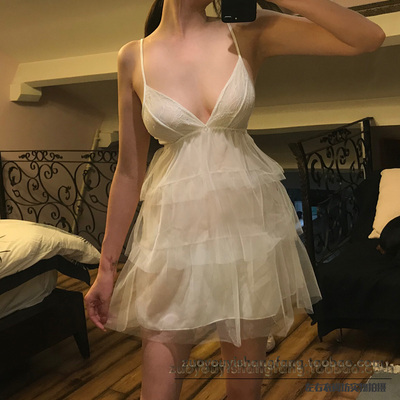 白色宫廷蕾丝深V美背睡衣女秋冬性感情趣内衣女网纱公主吊带睡裙-淘宝网