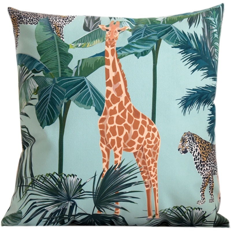 American Tropical Jungle Sofa Cushion Plant Flannel Double-Sided Sample Room Decoration Waist Cushion Cover Office Cushion