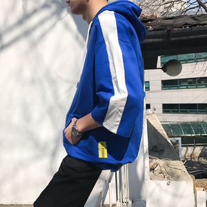 韩版潮流原宿风宽松七分短袖卫衣男生春夏季连帽上衣服学生外套15