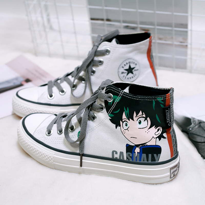 mon héros académie verte de la vallée de la longue chaussures de toile peinte à la main graffiti anime couple high-top chaussures, hommes et femmes, chaussures de nouveaux produits mon héros académie verte de la vallée de la longue chaussures de toile peinte à la main graffiti anime couple high-top chaussures, hommes et femmes, chaussures de nouveaux produits