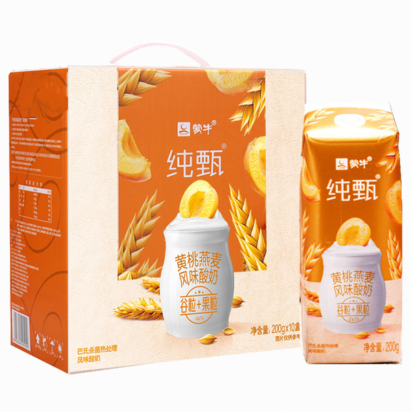 蒙牛纯甄黄桃燕麦果粒风味酸奶真果粒 谷粒200g*10盒