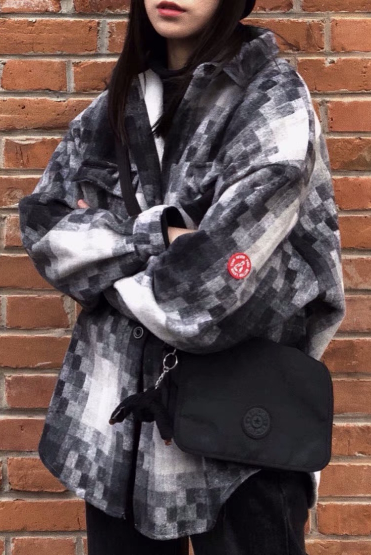 Sishu Chaoshe F426 mosaic plaid woolen long sleeve shirt jacket men and women couple tide brand jacket