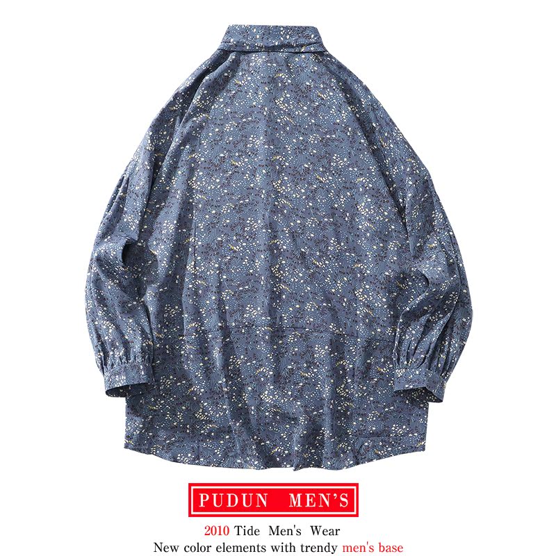 Spring and autumn new style retro Hong Kong-flavored floral shirt, female western style, Japanese drape design, full printed male long-sleeved shirt