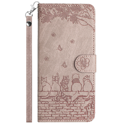 Purple — Embossed Cats On Wall Wallets Folio Flip Magnetic Synthetic Leather Card Holder Folding Stand A54, A34, A24, A14