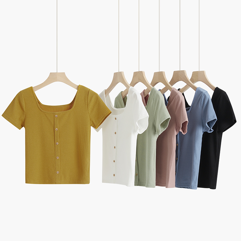 l'avocat vert courtes t-shirt des femmes de cultures slim 2019 nouveau à manches courtes ins marée réseau rouge taille haute, carrée col chemisier l'avocat vert courtes t-shirt des femmes de cultures slim 2019 nouveau à manches courtes ins marée réseau rouge taille haute, carrée col chemisier