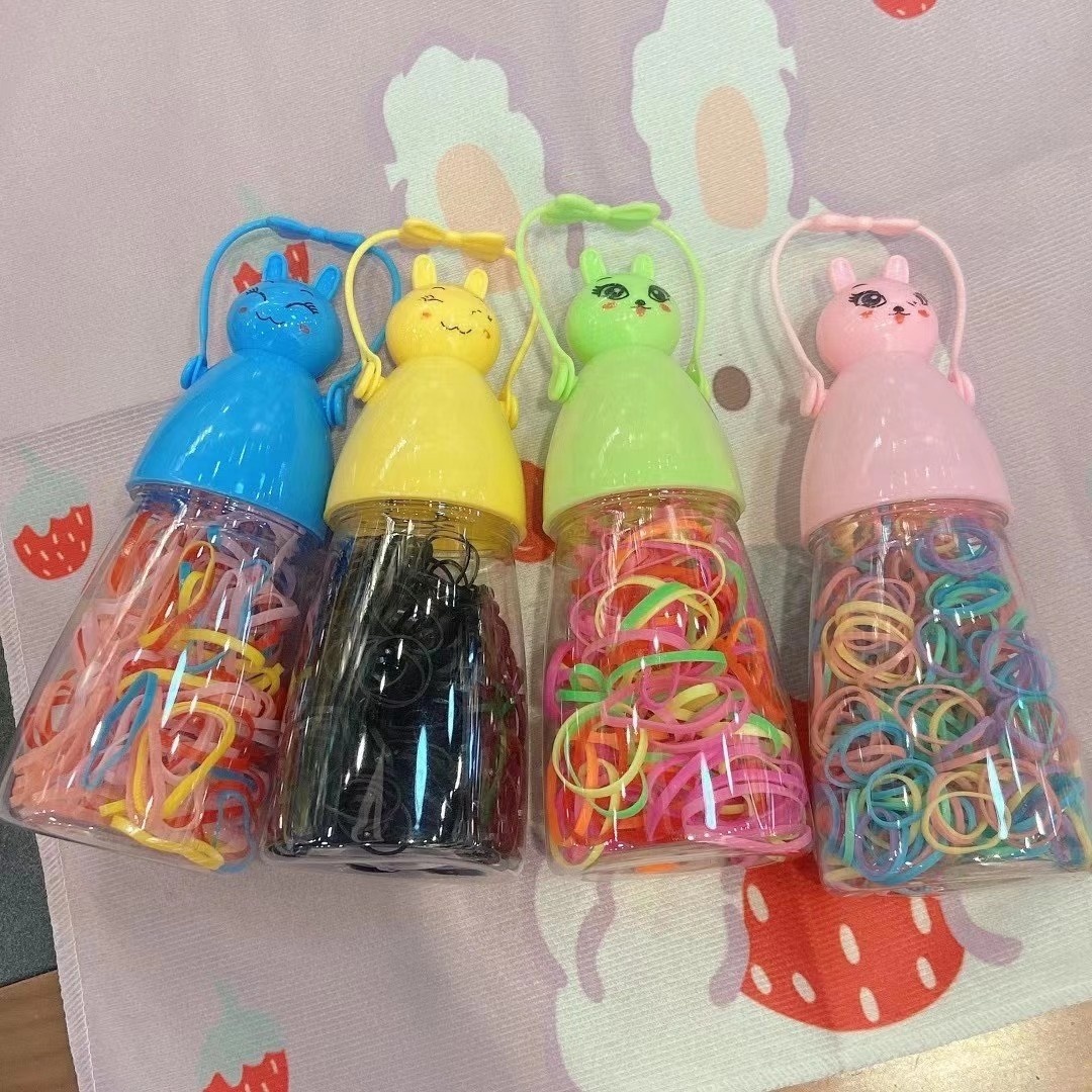 Children's Cute Cartoon Bottled Disposable Rubber Band Candy Color Headband Hair Band Headdress Leather Ring Yiwu Jewelry Supply