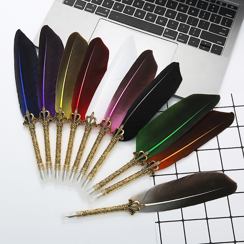 European-Style Retro Creative Gift for Teachers and Classmates Gold Crowns Feather Pen Pen Gift Set Dipped in Water Signature Pen