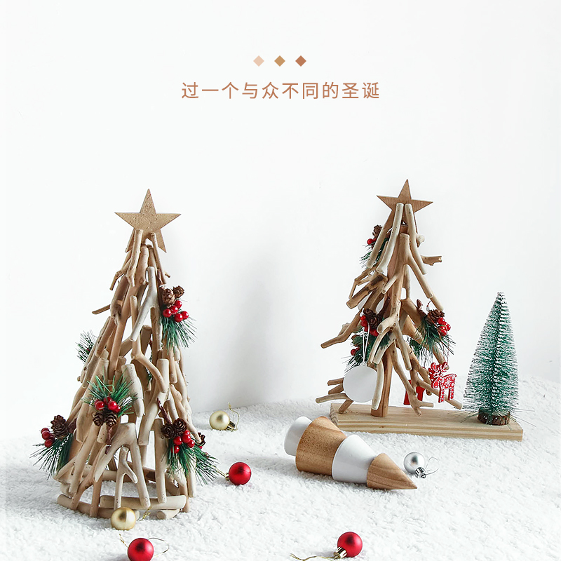 handmade solid wood nordic desktop christmas tree door small ornaments background layout household luminous internet celebrity christmas decoration