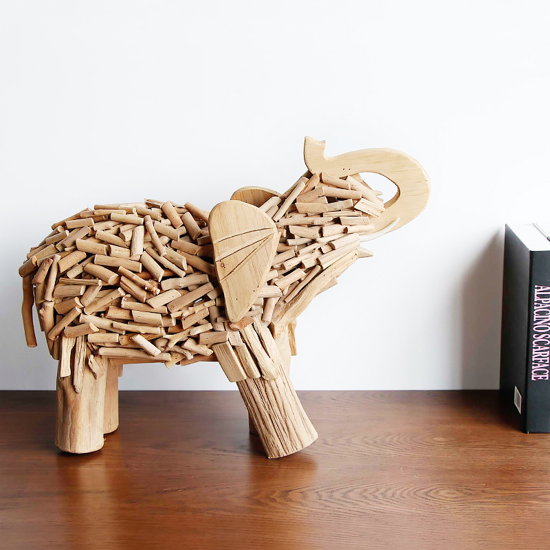 Handmade Nordic Style Wooden Animal Creative Decoration Elephant Office Desktop Home Opening Creative Decorations