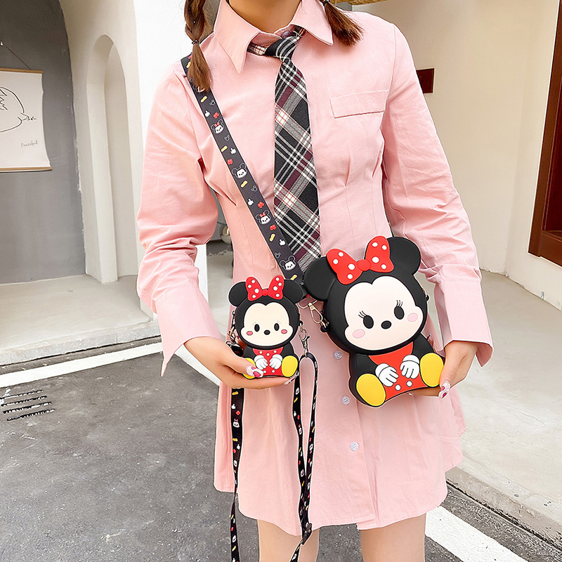 Large Cartoon Minnie Mickey Silicone Phone Bag Women's New Korean Style Cute Coin Purse Soft and Adorable Girl's Crossbody Bag