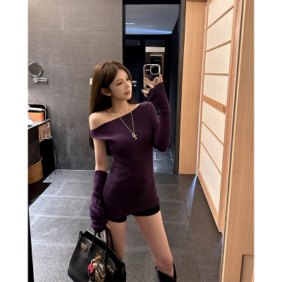 titi小姐姐【紫色迷情】露肩修身单肩带袖套紫色修身显瘦针织上衣-淘宝网 titi小姐姐【紫色迷情】露肩修身单肩带袖套紫色修身显瘦针织上衣-淘宝网