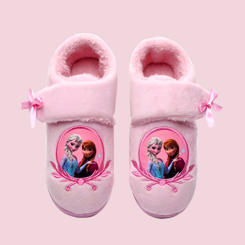 女童棉拖鞋鼕季可愛公主室內包跟卡通毛毛防滑軟底冰雪奇緣棉拖鞋