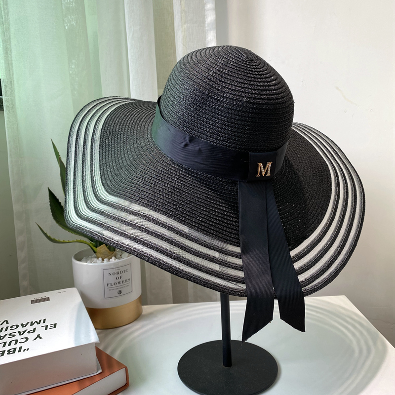 Mesh Big Brim Straw Hat Hepburn Style French Elegant Travel Vacation Beach Sunshade Shade Netting Red Bucket Hat