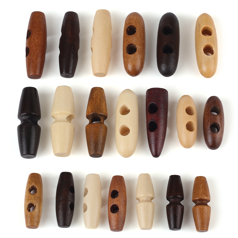 3cm4cm Olive-Shaped Wooden Button Single-Hole Two-Hole Wooden Buckle Luggage Clothing Decoration Children's Clothing Horn Button