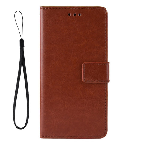 Brown — Zenfone 9 Wallets Folio Flip Card Holder Synthetic Leather Lanyard Strap Phone Case