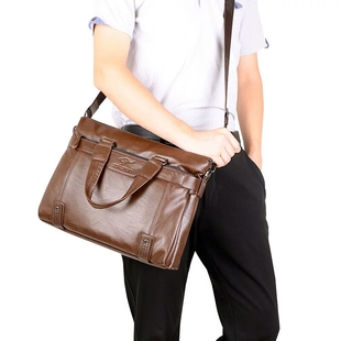 凌智袋鼠男士手提包公文包休闲商务男式单肩包软皮休闲时尚电脑包