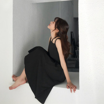 大喜自制夏季设计修身复古双吊带中长款纯色连衣裙女中长裙小黑裙 大喜自制夏季设计修身复古双吊带中长款纯色连衣裙女中长裙小黑裙