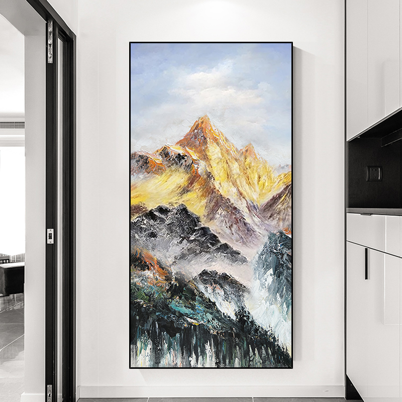 Handmade Painting Jinshan Stone Fortune Hallway Living Room Background Wall Decorative Painting New Chinese Paintings