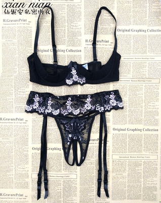 包邮性感胸托漏点开当文胸套装情绪诱惑聚拢上托吊袜带情调内衣女-淘宝网