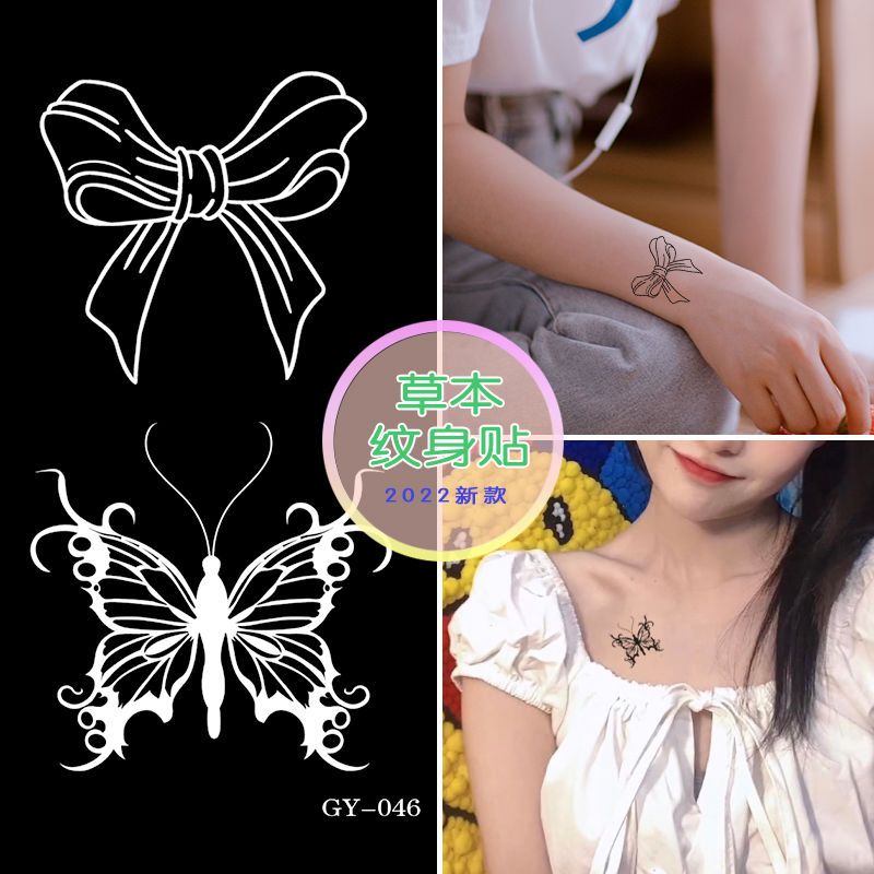 Bow Herbal Juice Female Tattoo Sticker Semi-Permanent Dark Fresh Long-Lasting Simulation Tattoo Waterproof Non-Reflective