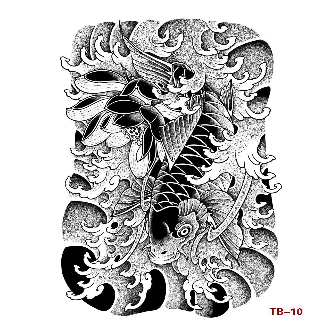 Herbal Semi-Permanent Full Back Tattoo Sticker Waterproof Men's and Women's Long-Lasting Dragon Geisha Fish Zhao Yun Back Flower Arm Tattoo Sticker Paper