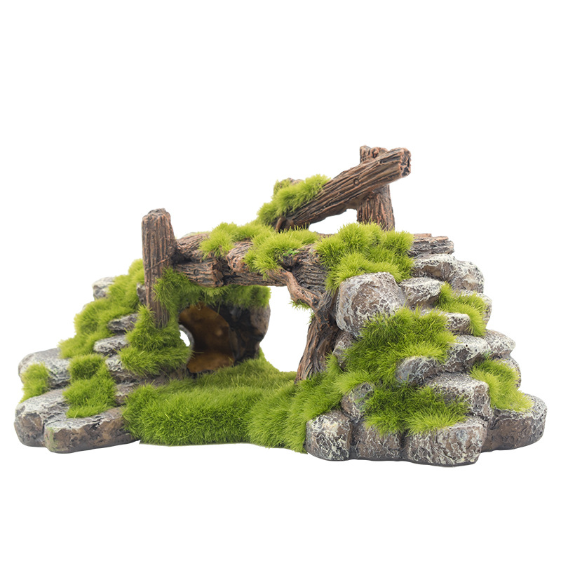 Factory Fish Tank Resin Moss Bridge Fish Play Cave Decoration Fish Tank Aquarium Decoration Turtle Jar Landscaping Rockery Stone