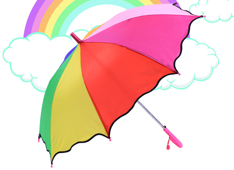 兒童彎鉤彩虹傘男女童幼兒園自動長柄傘寶寶晴雨傘遮陽跳舞道具傘