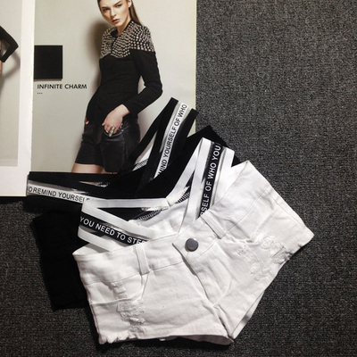 超短裤女夏季性感包臀紧身白色字母织带低腰显瘦打底短裤破洞热裤-淘宝网 超短裤女夏季性感包臀紧身白色字母织带低腰显瘦打底短裤破洞热裤-淘宝网