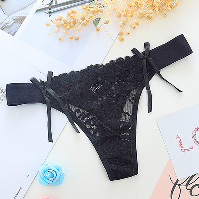 提花蝶结性感女士内裤夏蕾丝极度诱惑丁字裤女无痕透明情趣T裤-淘宝网