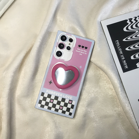 Cute Pink Butterfly Mirror Girls Candy Stripes Silicone TPU S23, S23 Plus, S23 Ultra, S22, S22 Plus, S22 Ultra, S21, S21